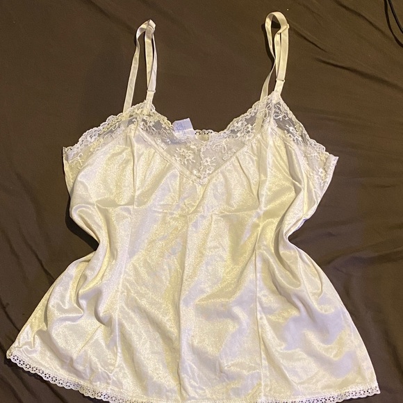 Tops - Silky Lace Trim Camisole in white